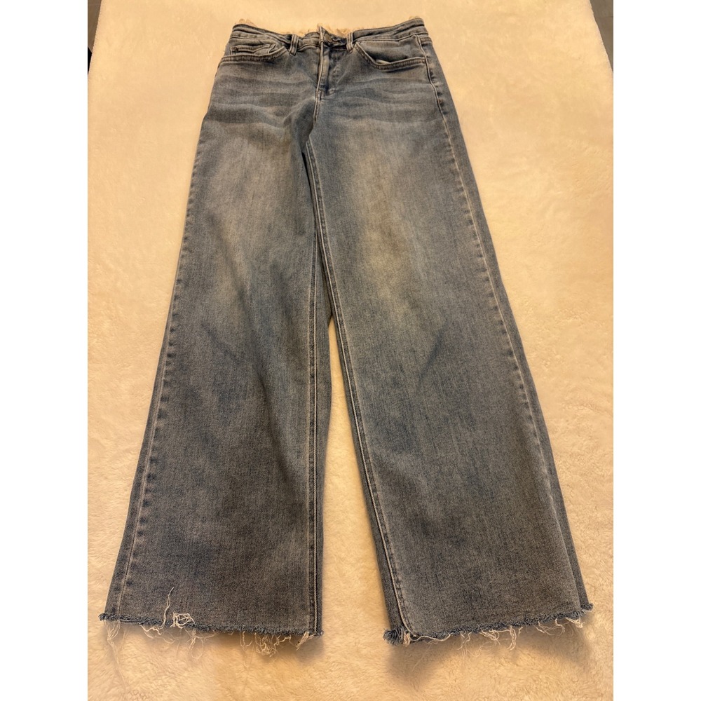 YMI Jeans Womens Wide Leg Lace Trim Waist Raw Hem Denim Blue Jeans Size 13/31